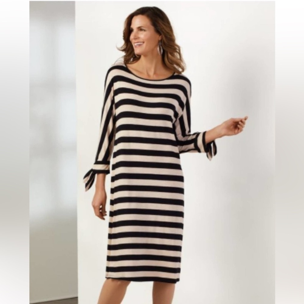 Soft Surroundings Striped Cream & Black Dress Size XL Petite